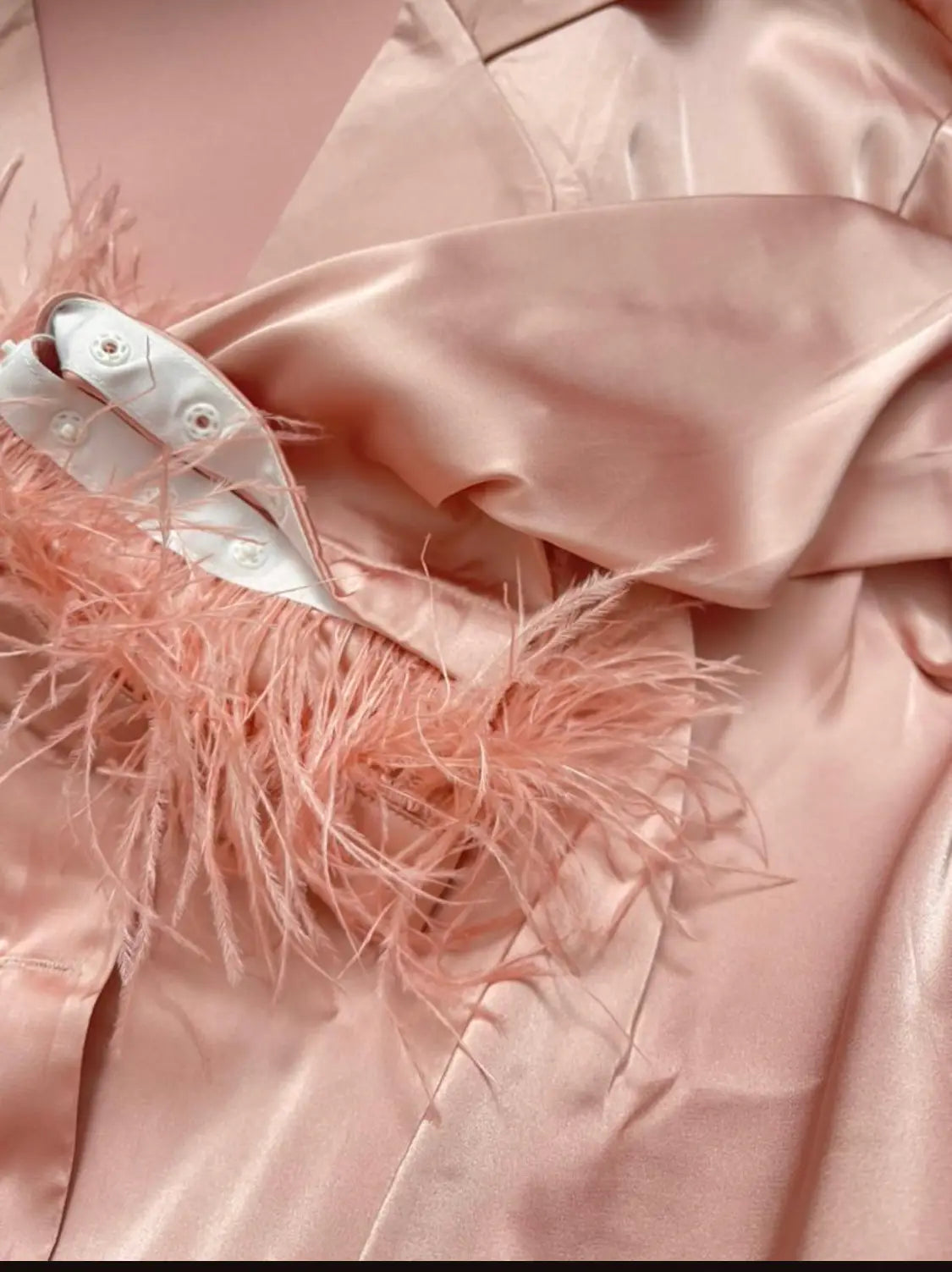 Pink Detachable feather trim satin pajama