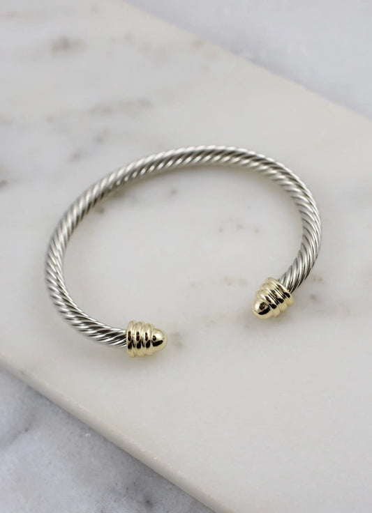 Carrell Two Tone Cable Cuff Bracelet Silver