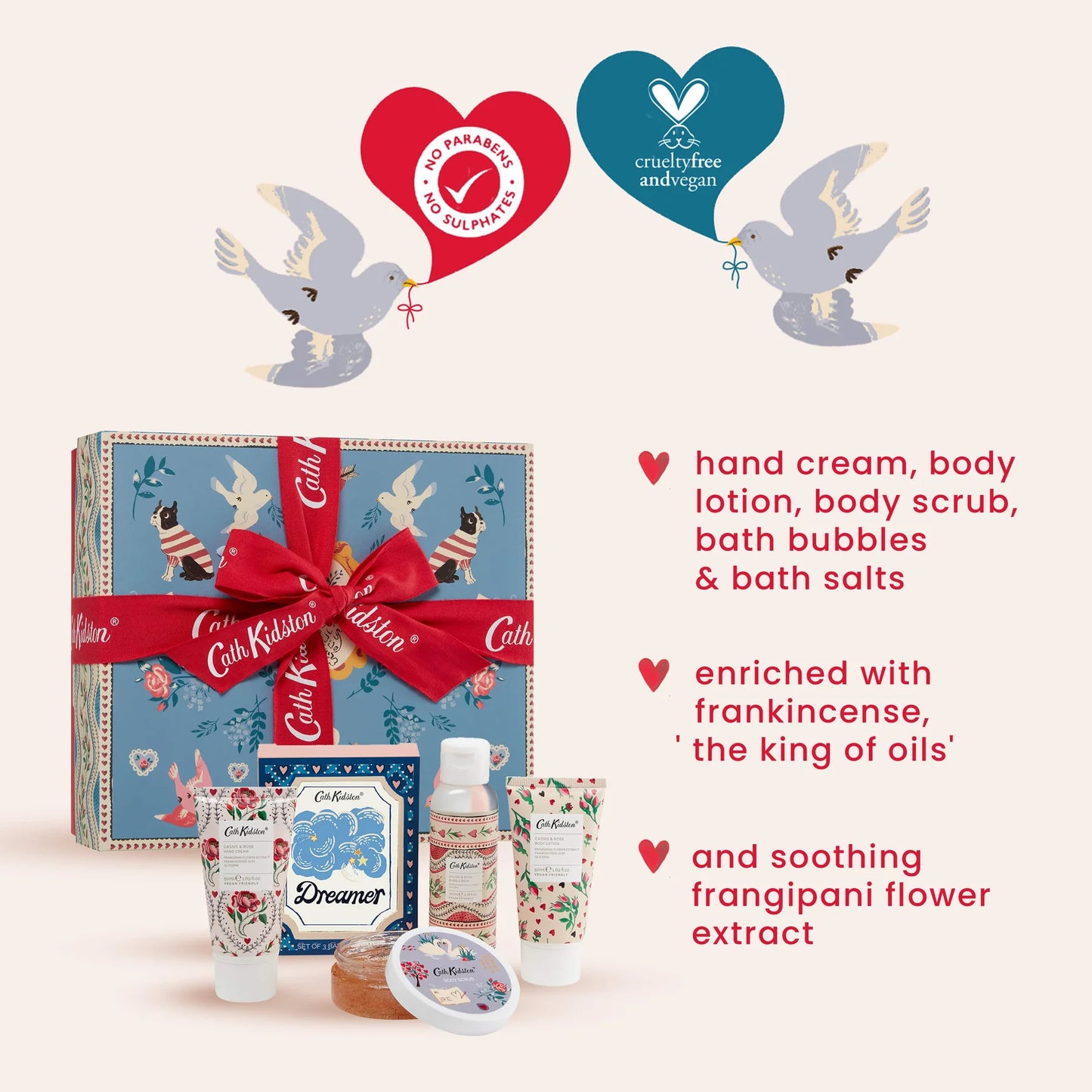 Cath Kidston Keep Kind Pamper Hamper Set - Cream/Lotion, Bubble Bath, Body Scrub