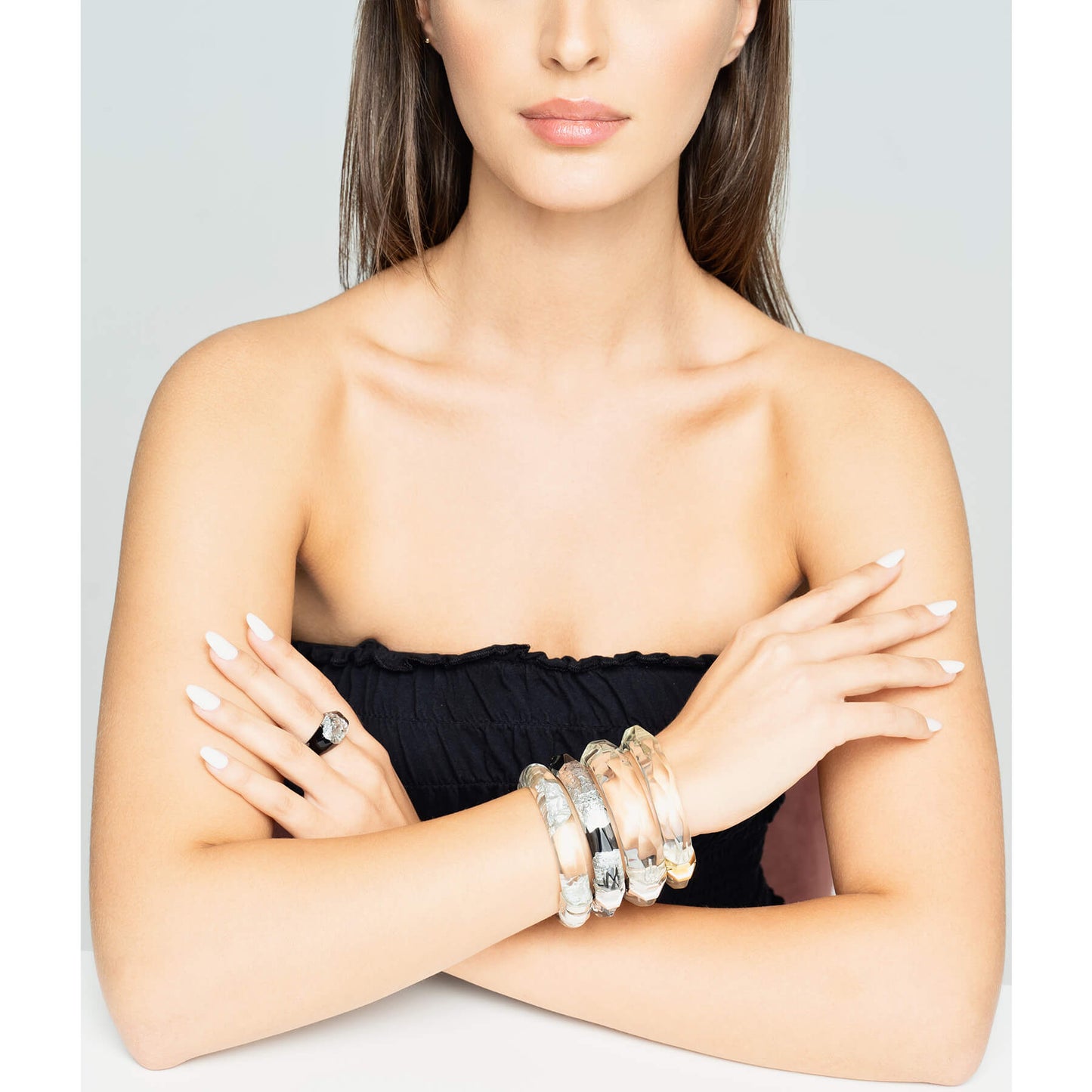 Clear Faceted Bangle Bracelet with Hinge