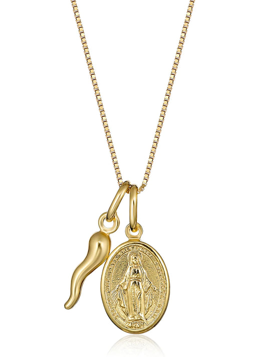 Cosenza Cornicello and Madonna 17" Necklace