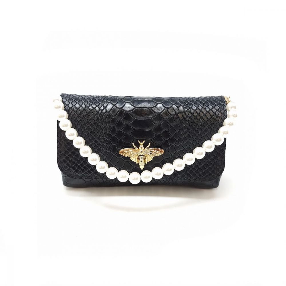 Black Croc Italian Leather Bee Bag