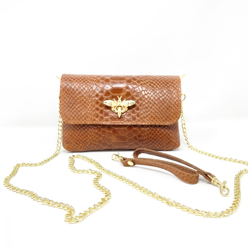 Black Croc Italian Leather Bee Bag