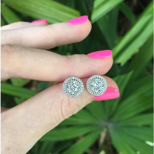 Cubic Zirconia Halo Stud Earrings