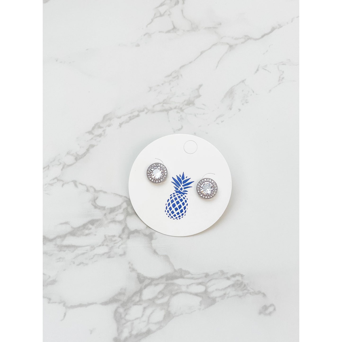 Cubic Zirconia Halo Stud Earrings