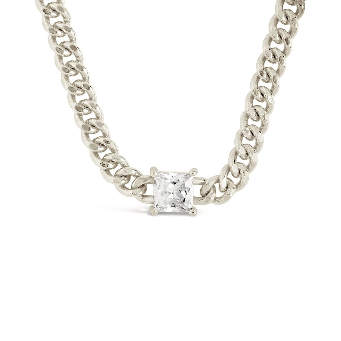 Curb Chain Necklace with Stationed CZ