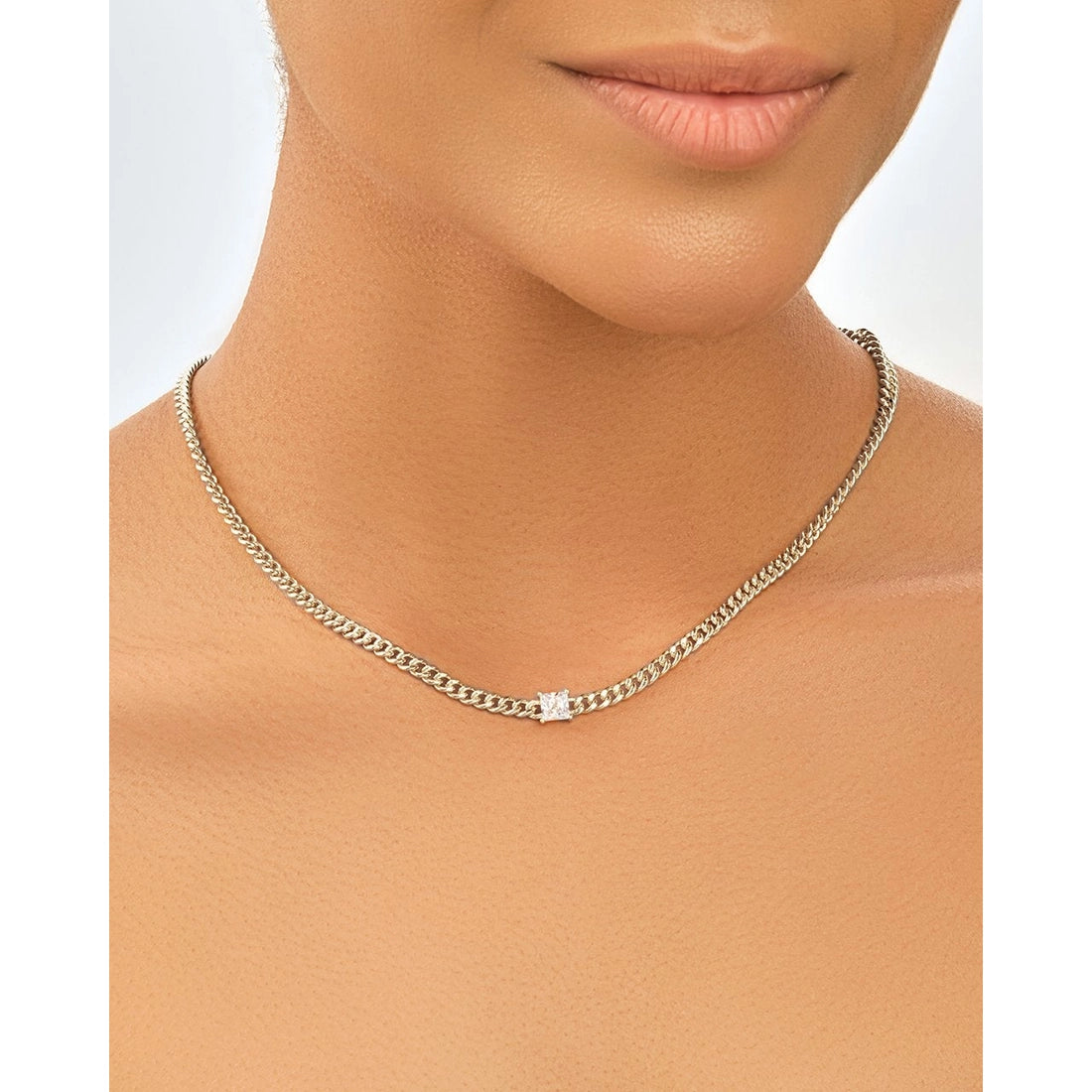 Curb Chain Necklace with Stationed CZ
