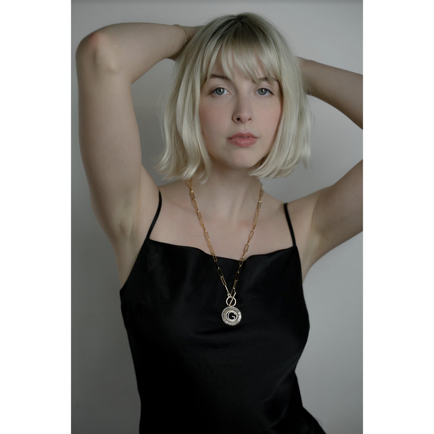 Gold Customized Paperclip Radiant Initial Necklace -24 inch chain