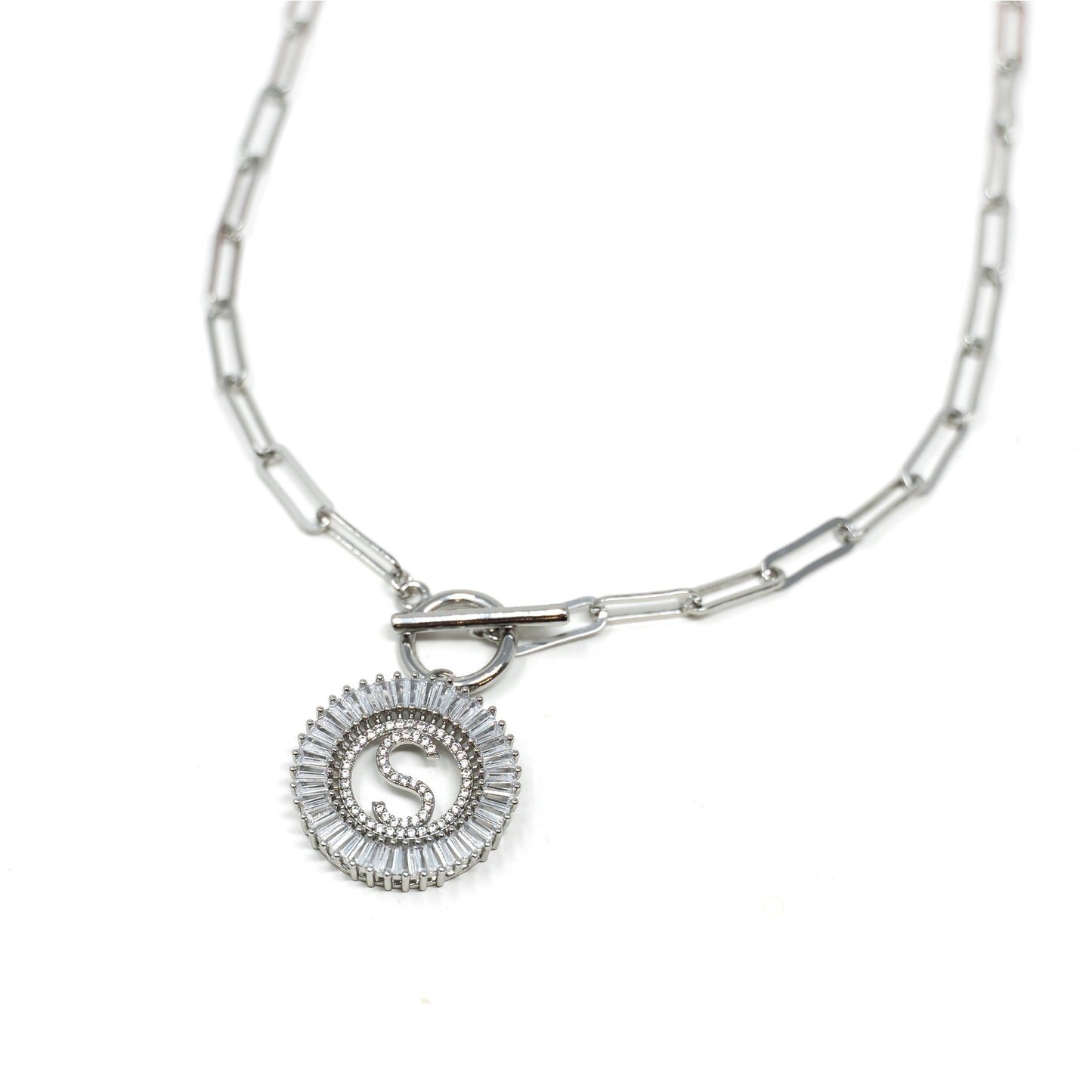 Gold Customized Paperclip Radiant Initial Necklace -24 inch chain