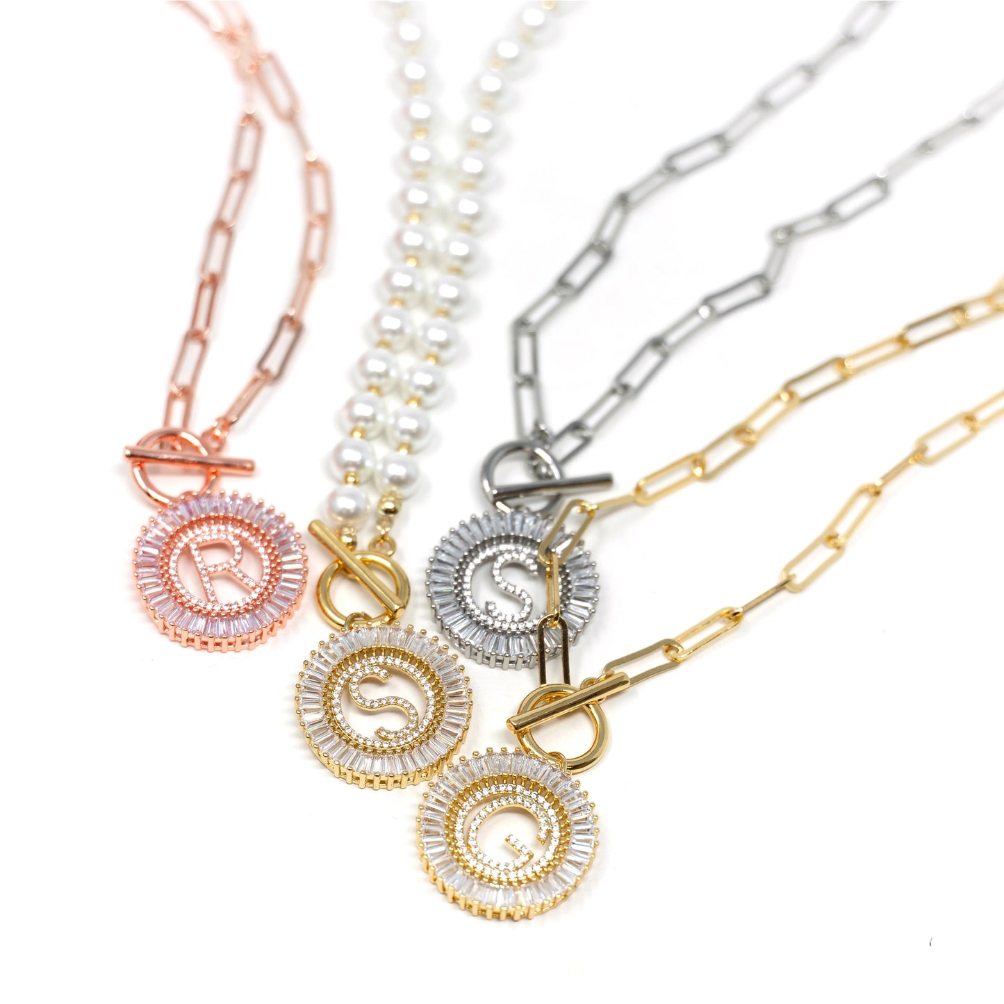 Gold Customized Paperclip Radiant Initial Necklace -24 inch chain
