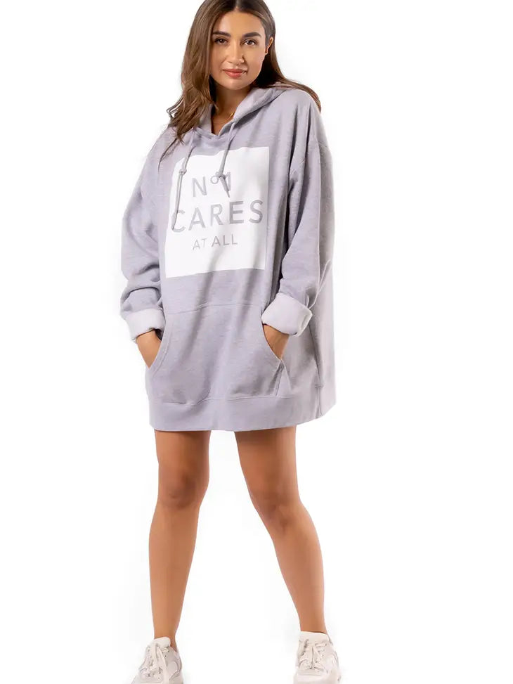 Drix Oversized Hoodie Sweatshirt - No one Cares (Grey)