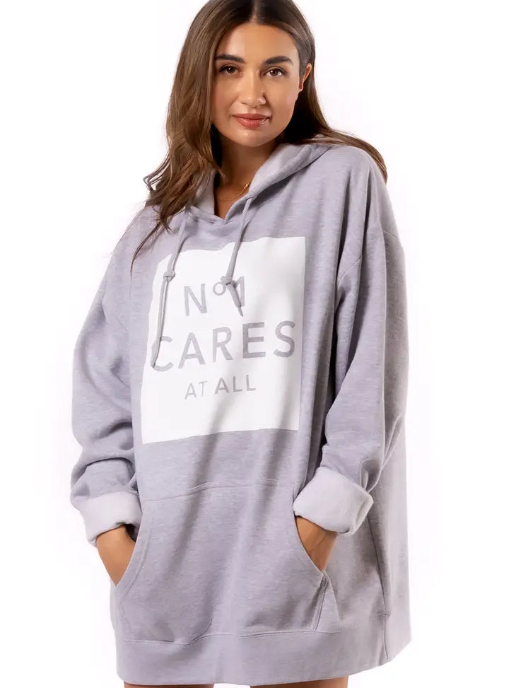 Drix Oversized Hoodie Sweatshirt - No one Cares (Grey)