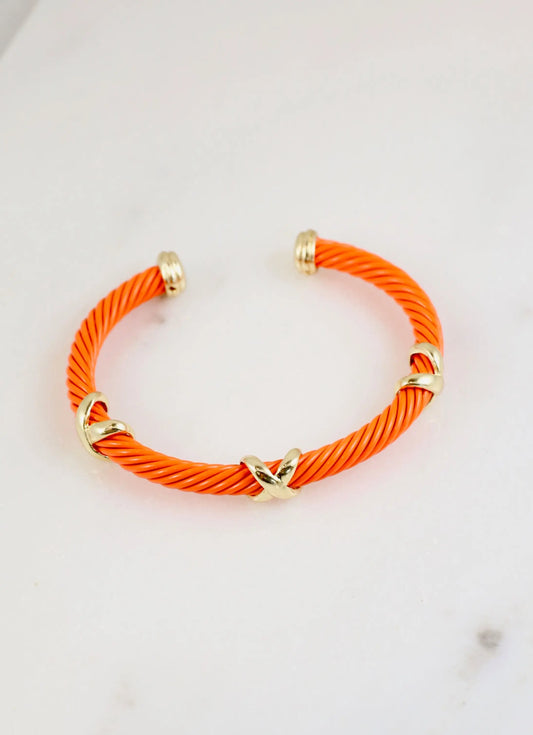 Daphney Cable Cuff with X Accents Orange