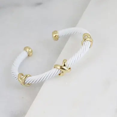 Daphney Cable Cuff Bracelet with X Accents White