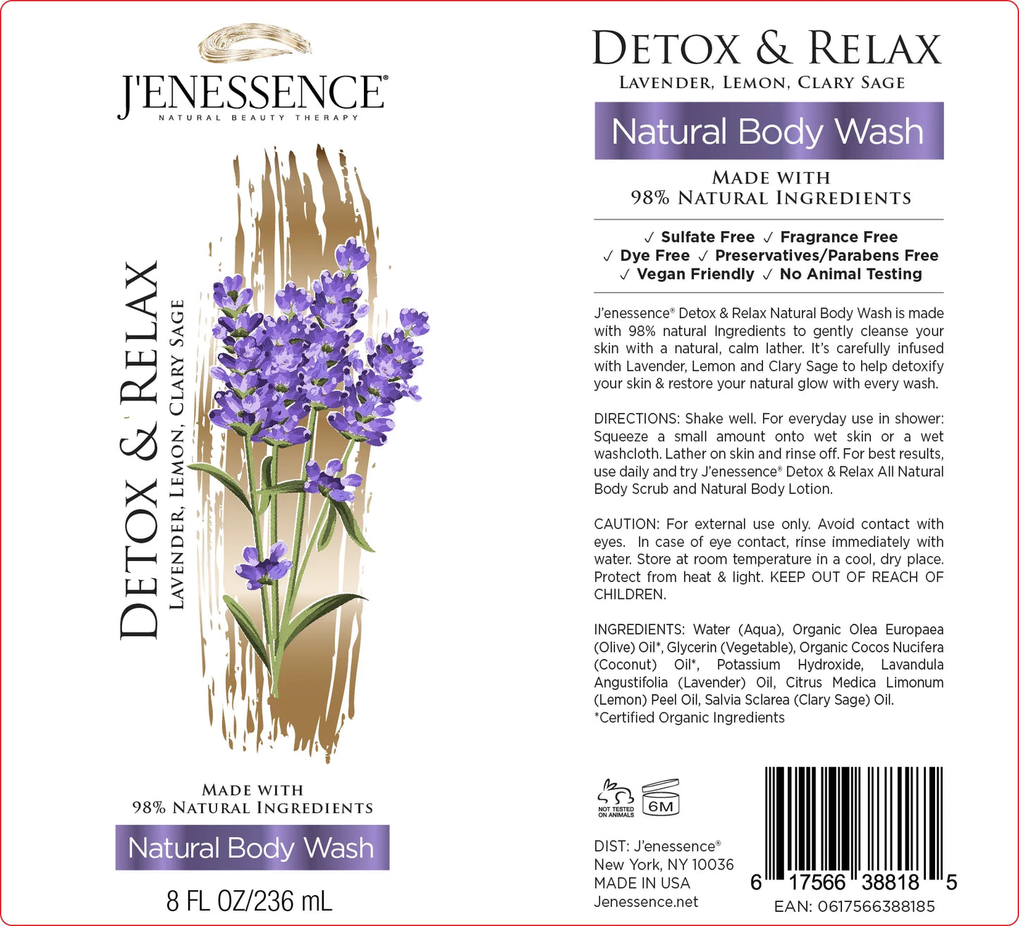 Detox & Relax Natural Therapeutic Body Wash (Lavender, Lemon, Clary Sage)
