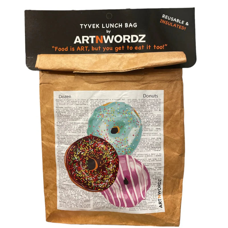 Donuts - Reusable & Insulated Tyvek Paper Kraft Art Lunch Bag – 8 hours Hot or Cold