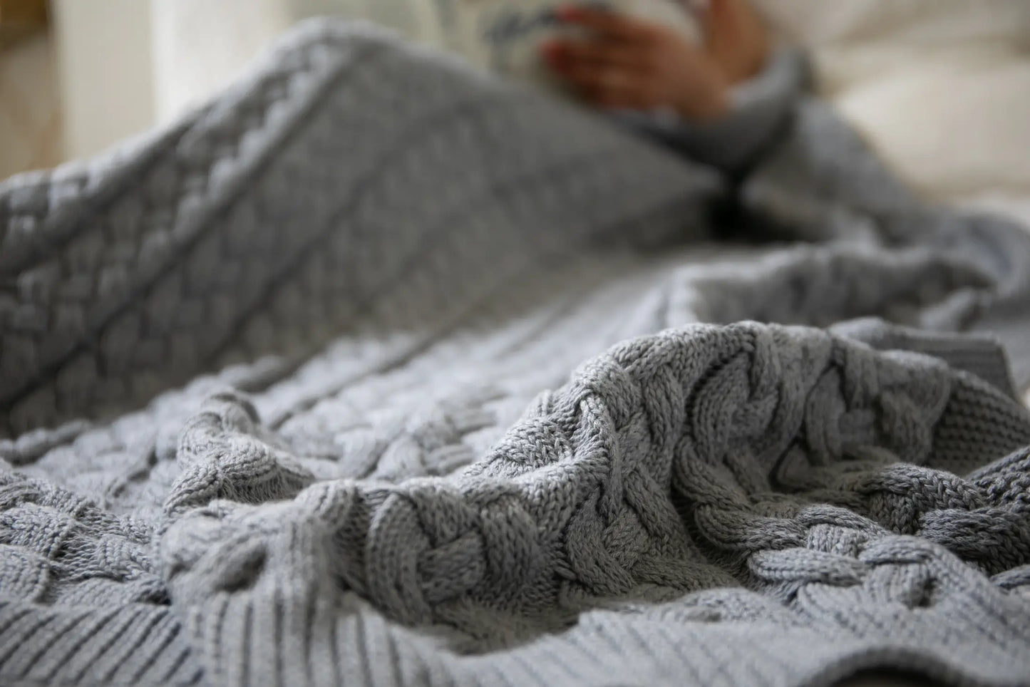 Double Cable - Lt Grey Mel Blanket