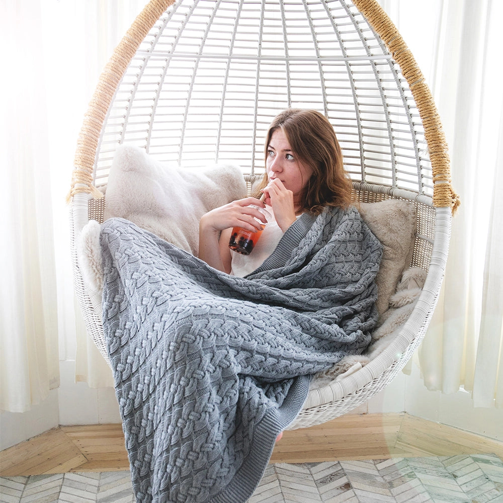 Double Cable - Lt Grey Mel Blanket