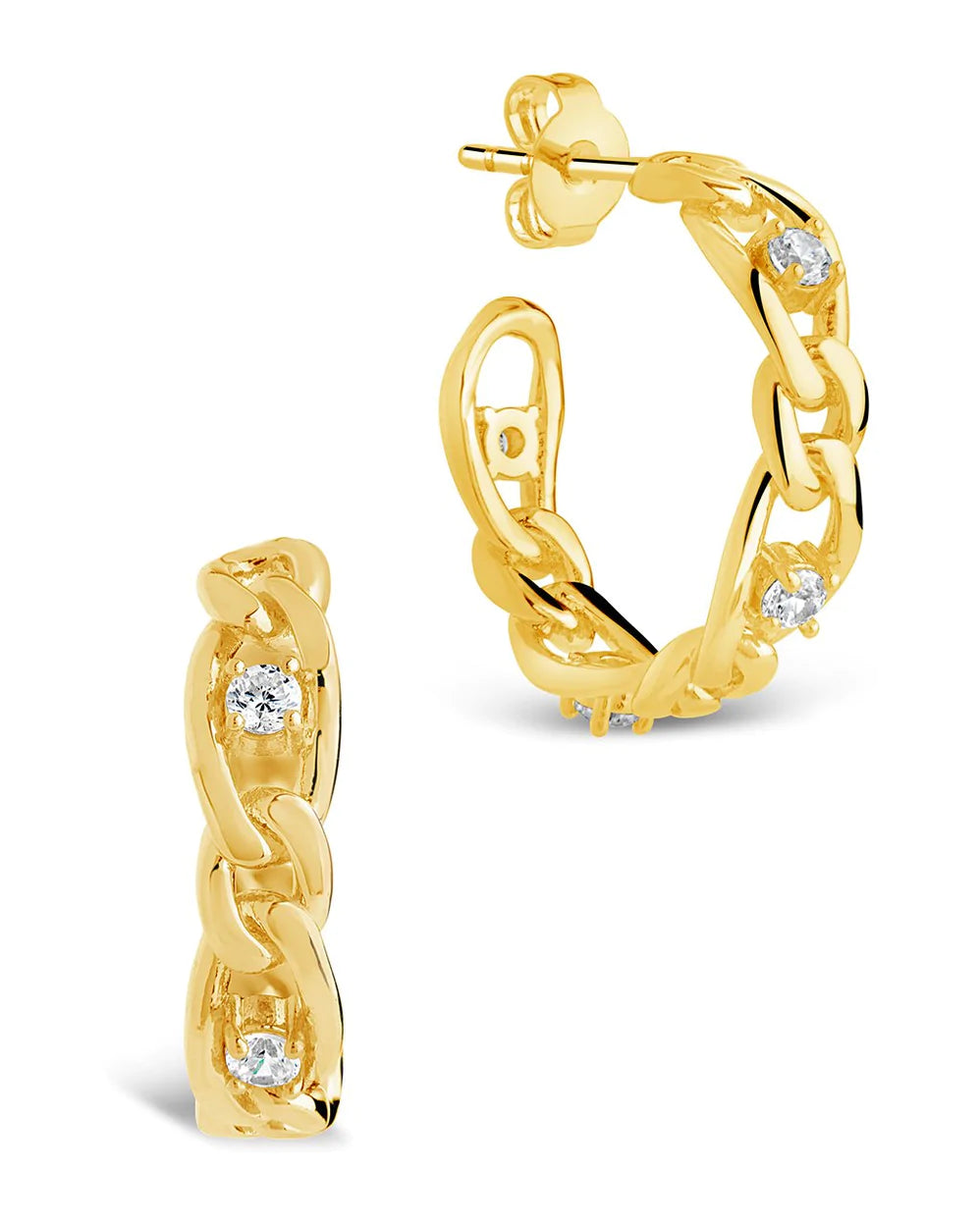 CZ Studded Figaro Link Hoop Earrings