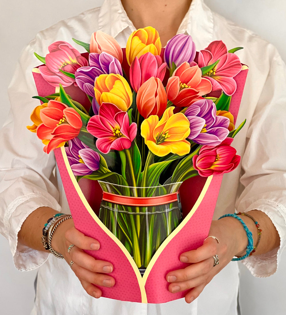 Festive Tulips Pop Up Flower Bouquet