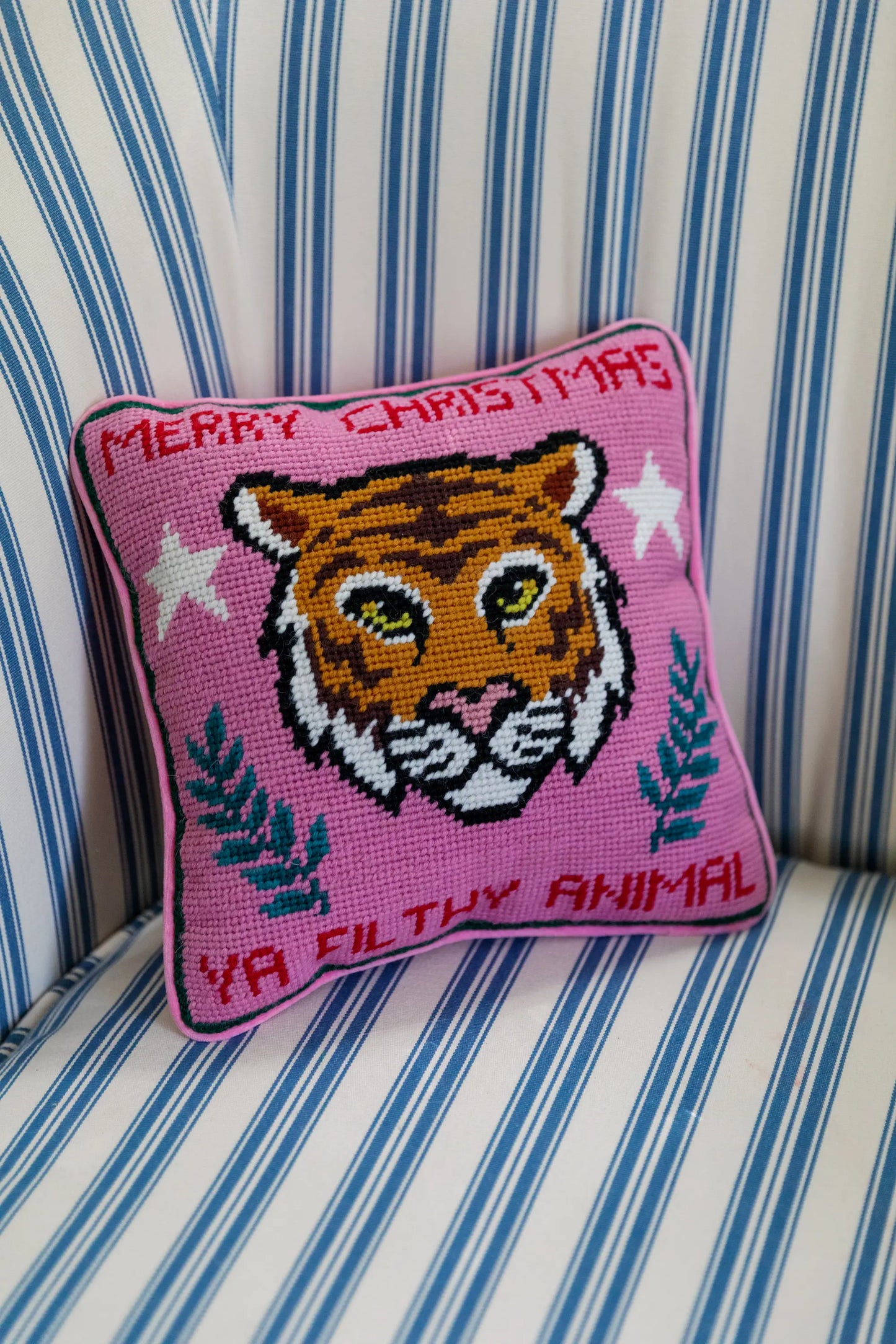 Filthy Animal Needlepoint Christmas Pillow