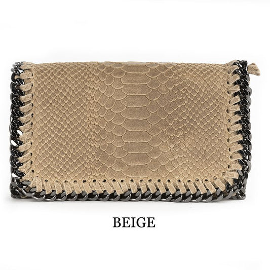 Beige Snakeskin Chain Leather Handbag from Italy