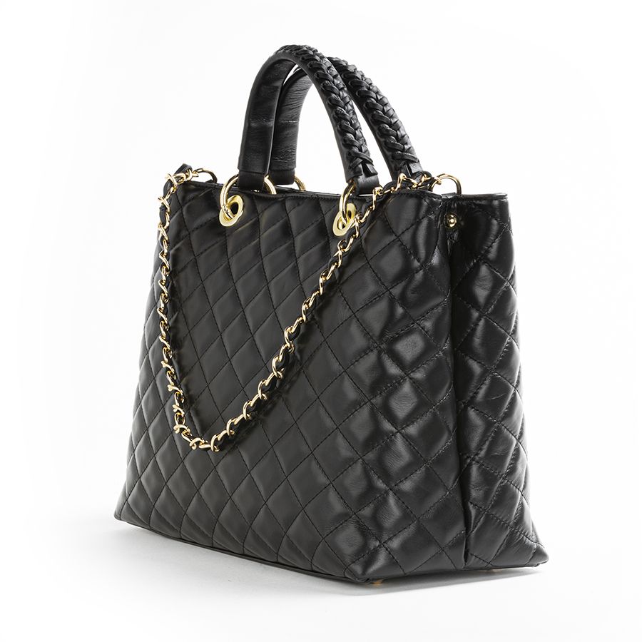 Quilted genuine Italian leather handbag in Cream, Black or Camel