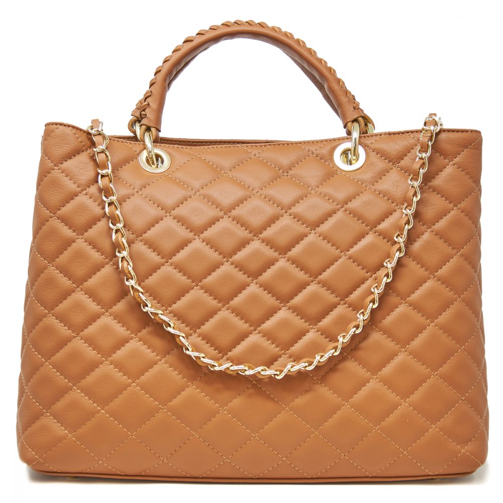 Quilted genuine Italian leather handbag in Cream, Black or Camel