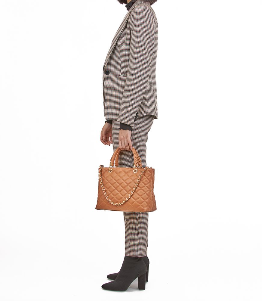 Quilted genuine Italian leather handbag in Cream, Black or Camel