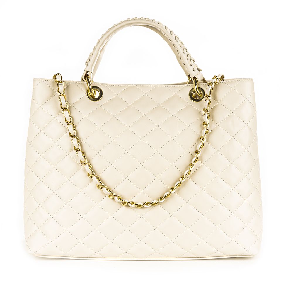 Quilted genuine Italian leather handbag in Cream, Black or Camel