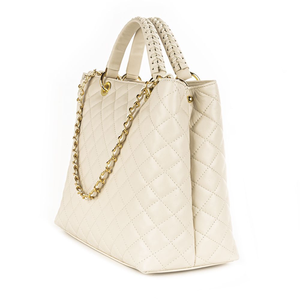 Quilted genuine Italian leather handbag in Cream, Black or Camel
