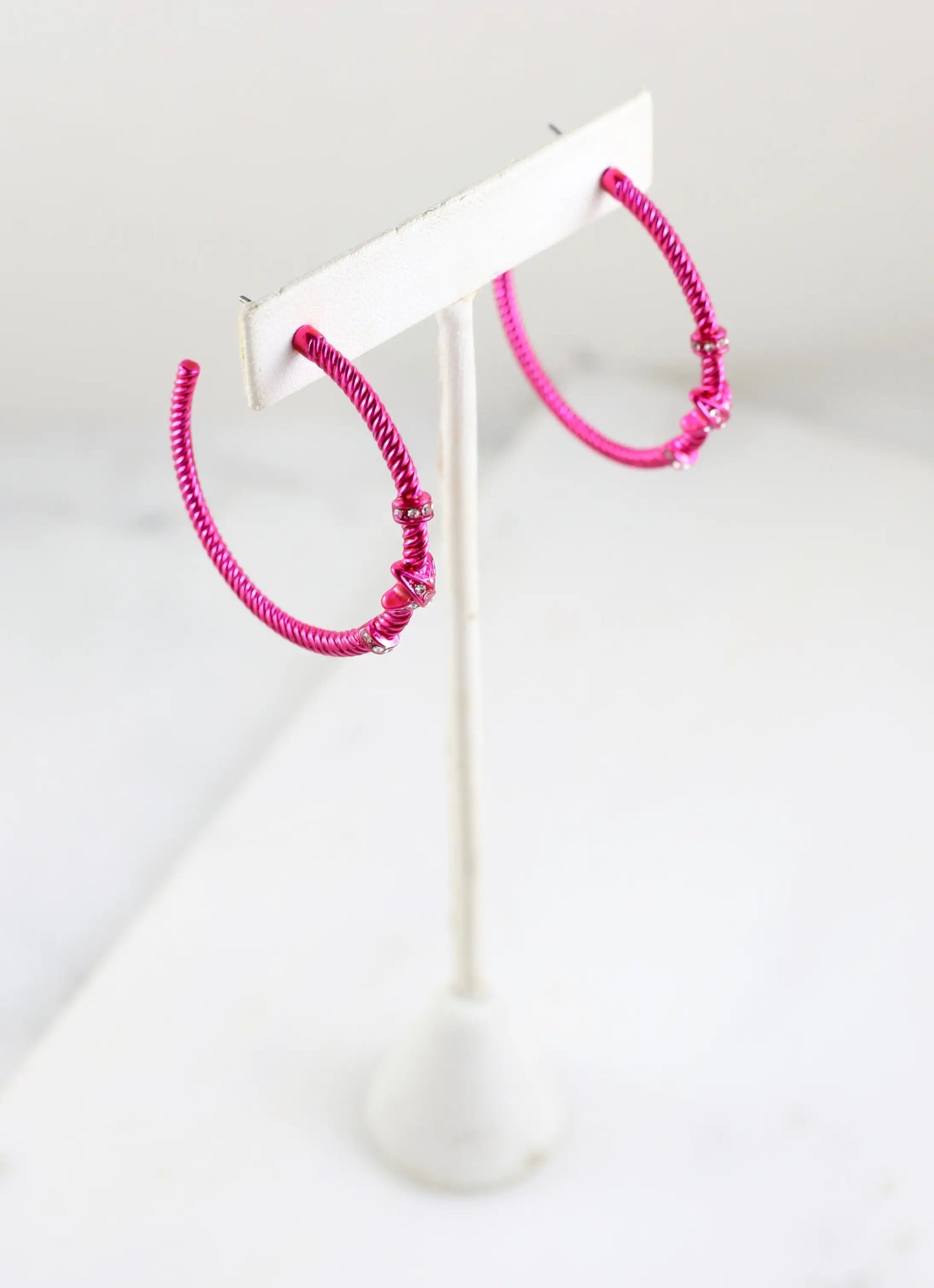 Gardenia CZ Cable Hoop Earring Fuchsia