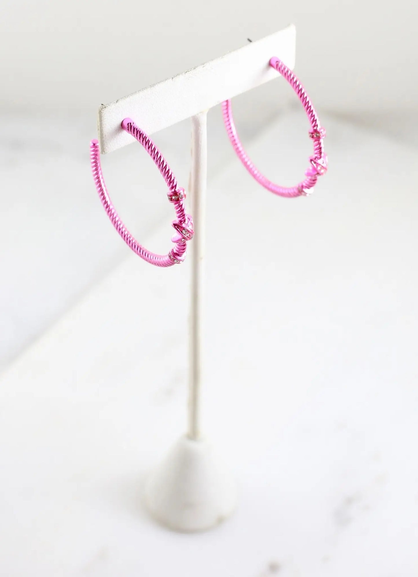 Gardenia CZ Cable Hoop Earring Pink