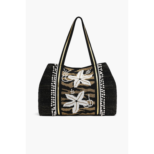 Golden Glam Floral Embellished Tote
