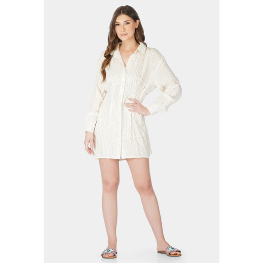 Golden Stripe Shirt Dress