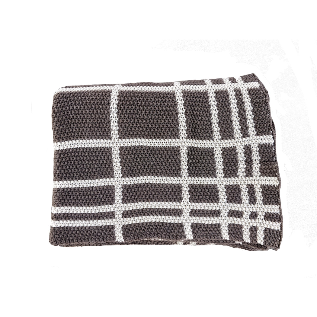Grid - DK brown/natural Blanket