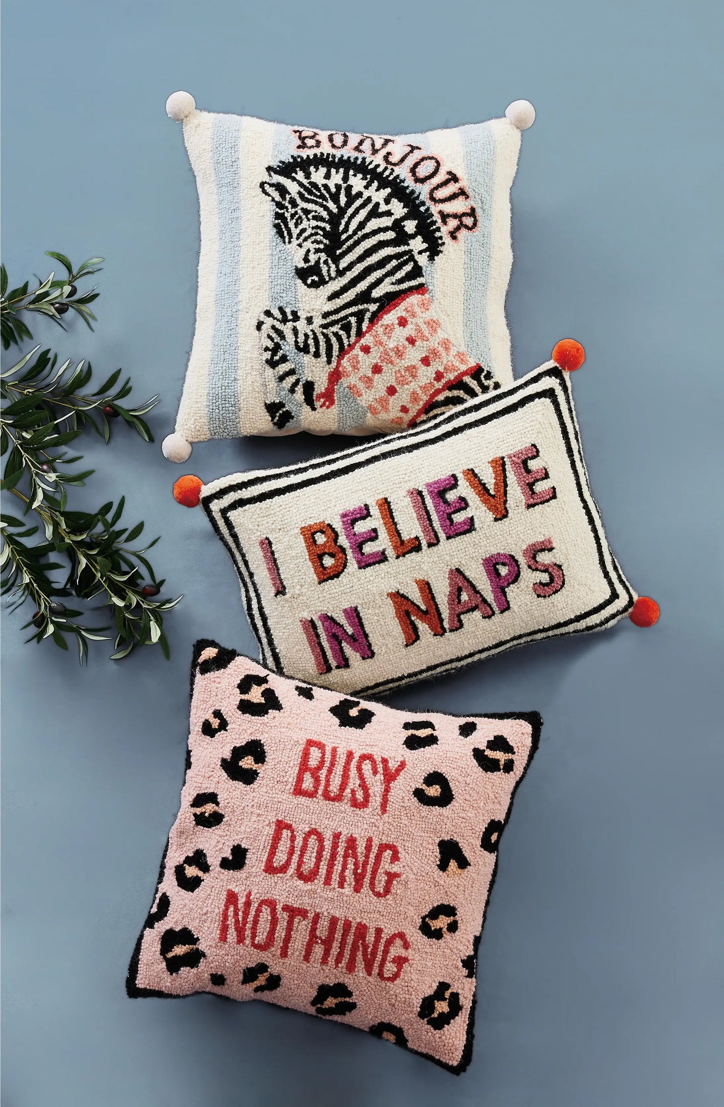 I Believe In Naps with Pom Pom Hook Pillow