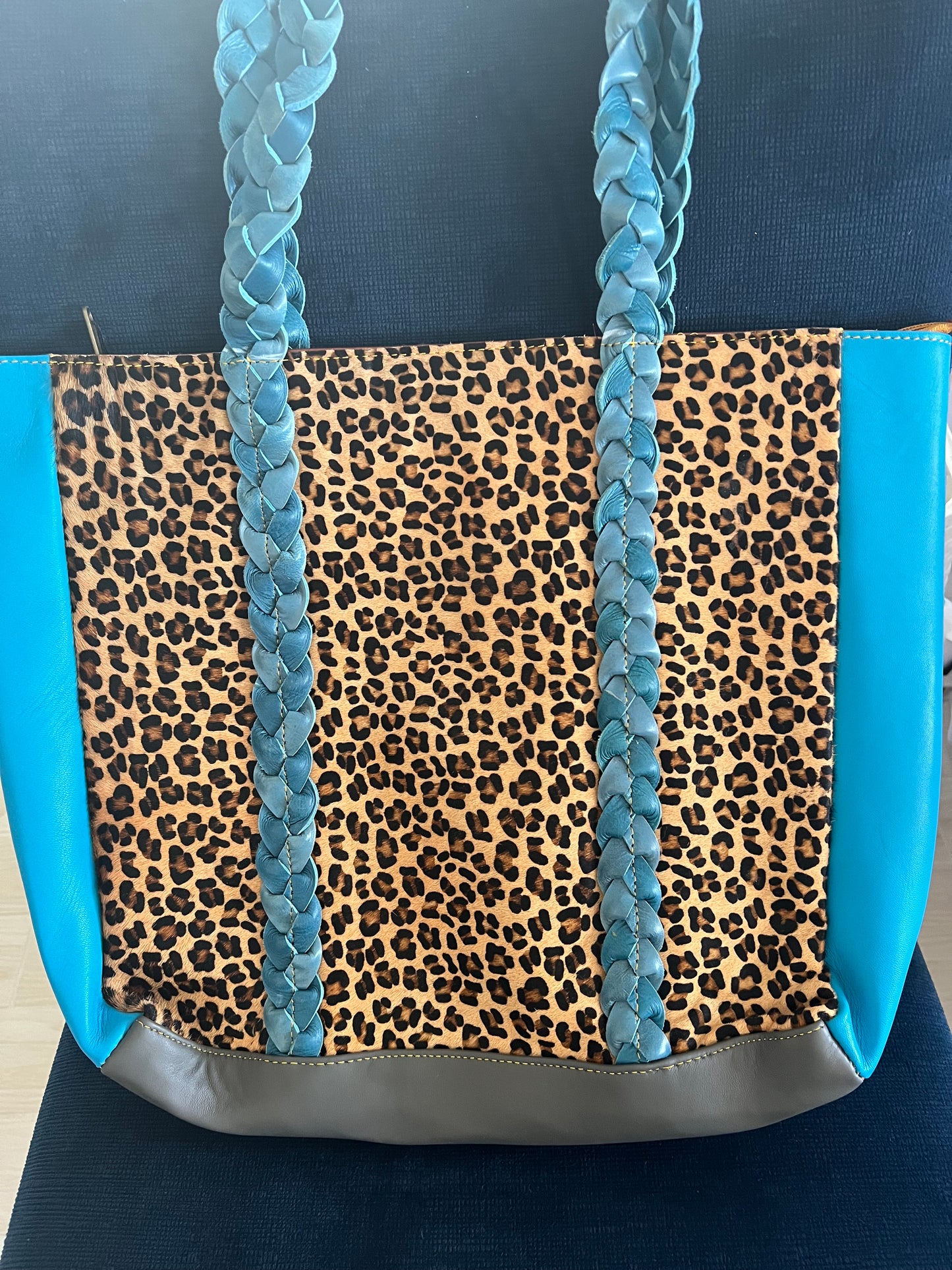 Joli Leather Hair on Hide Braided Handle Tote Bag Purse