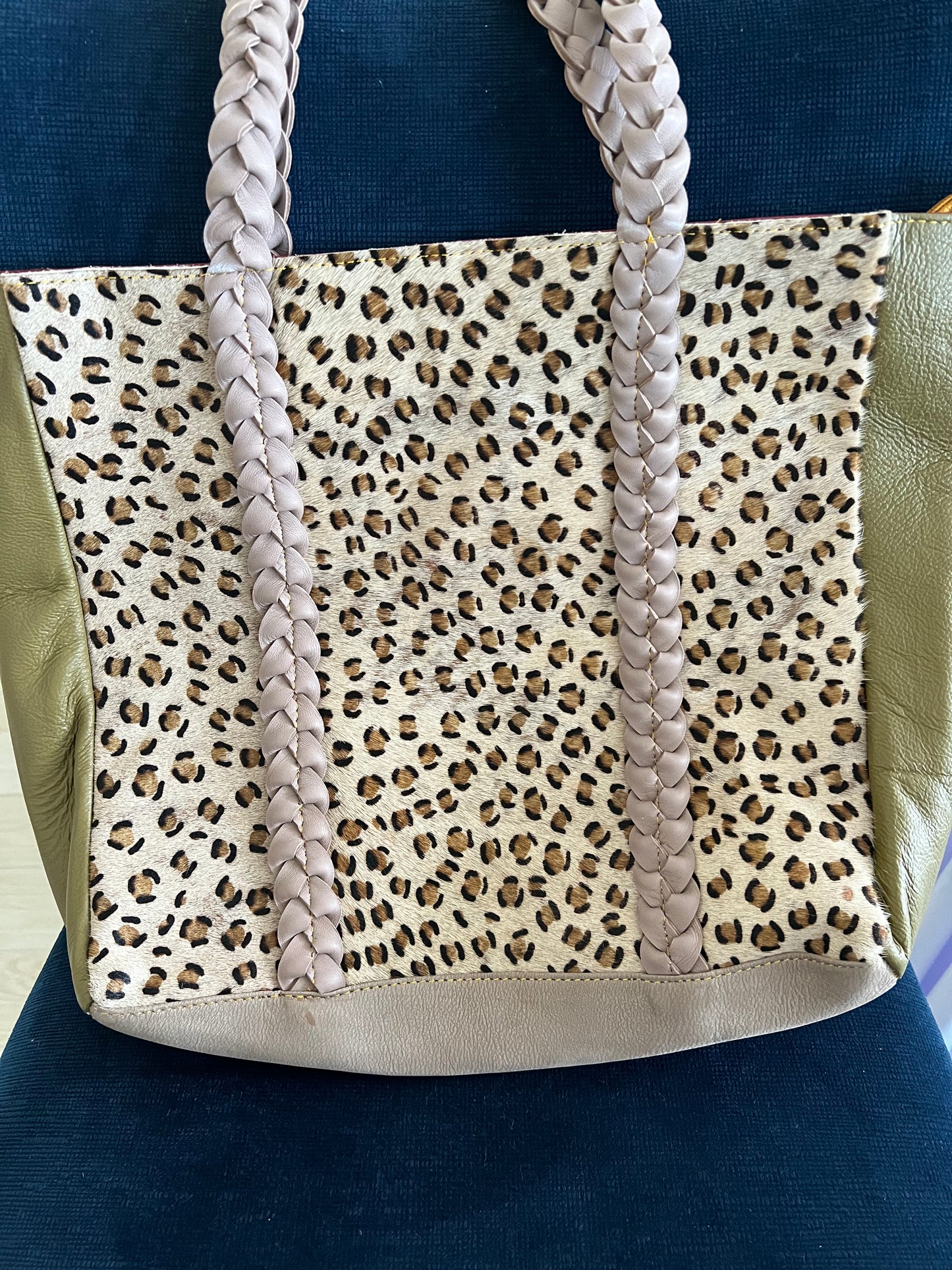 Joli Leather Hair on Hide Braided Handle Tote Bag Purse