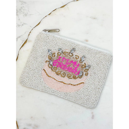 It's My Birthday Beaded Zip Pouch - Coin Purse