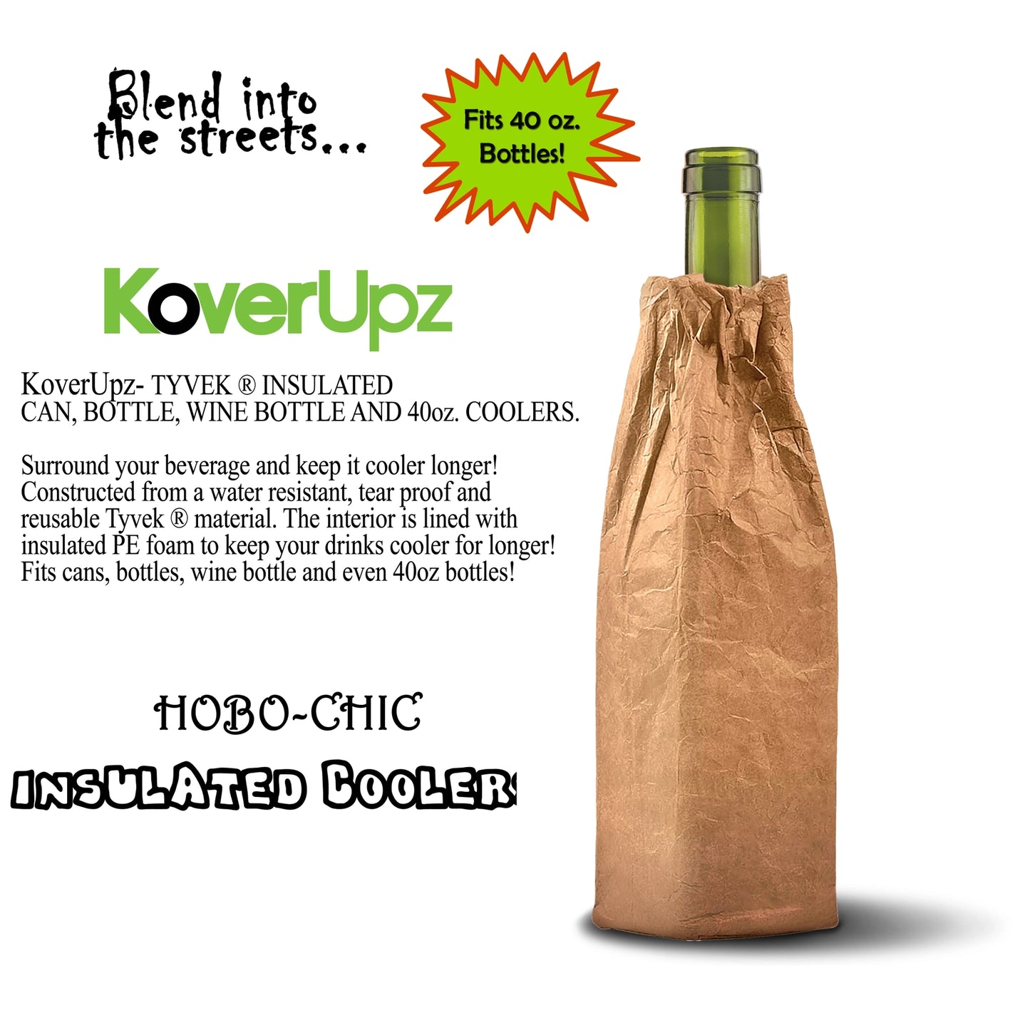Koverupz Tyvek Brown Bag Art Insulated Wine Bottle/40oz