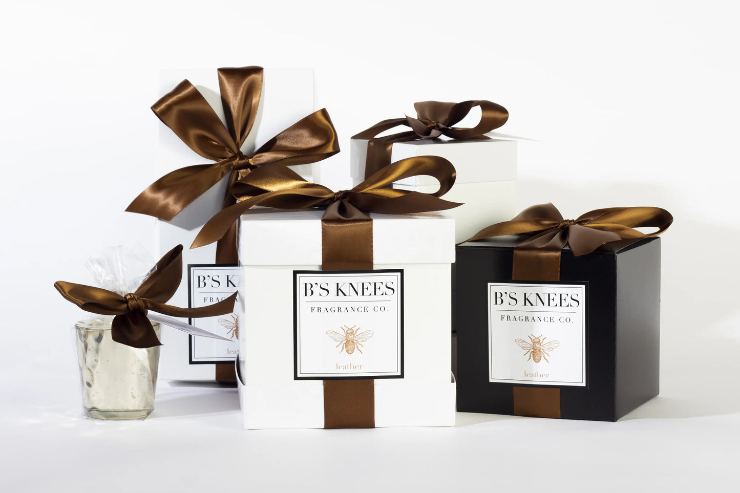 Leather Candles 2 Wick - White Glass