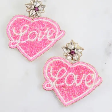 Love Beaded Heart Earring Pink