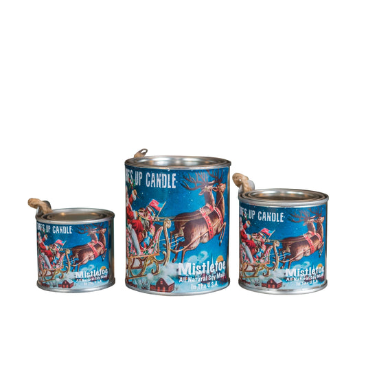 Christmas Mistletoe Santa with Sled Paint Can Candle