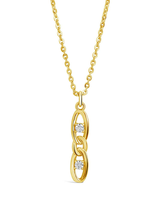 CZ Studded Figaro Link Pendant Necklace