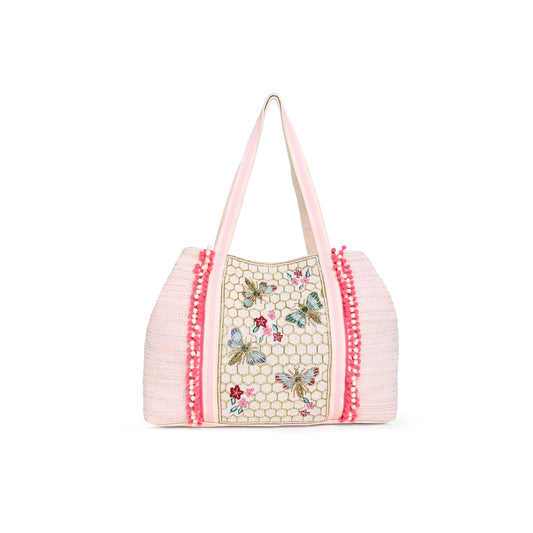 Natural Honey Bee Embellished Tote