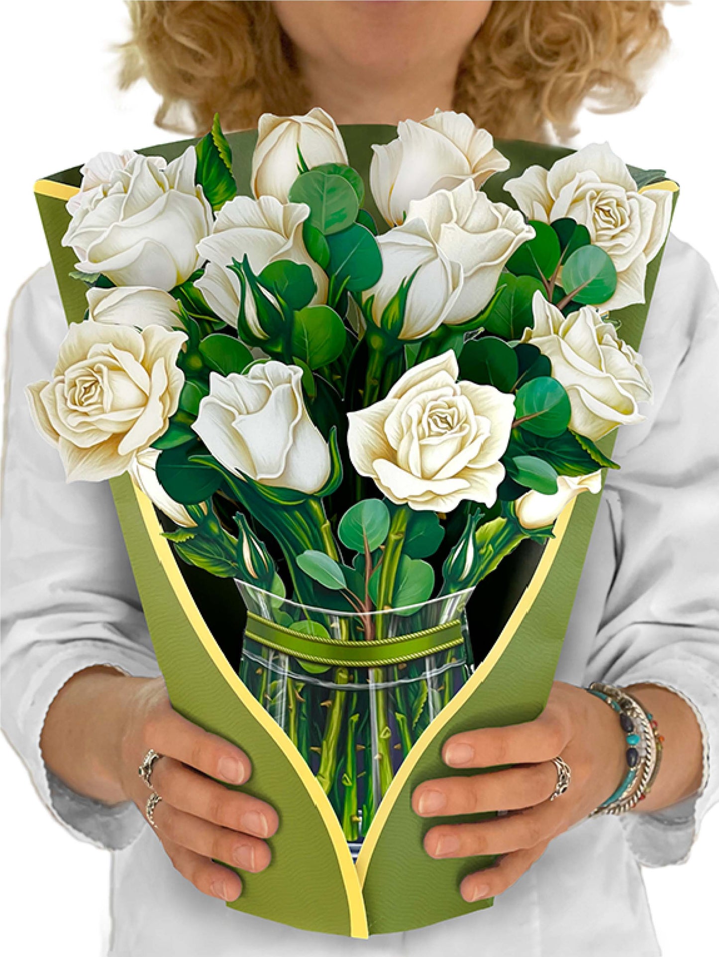 White Roses Pop Up Flower Bouquet