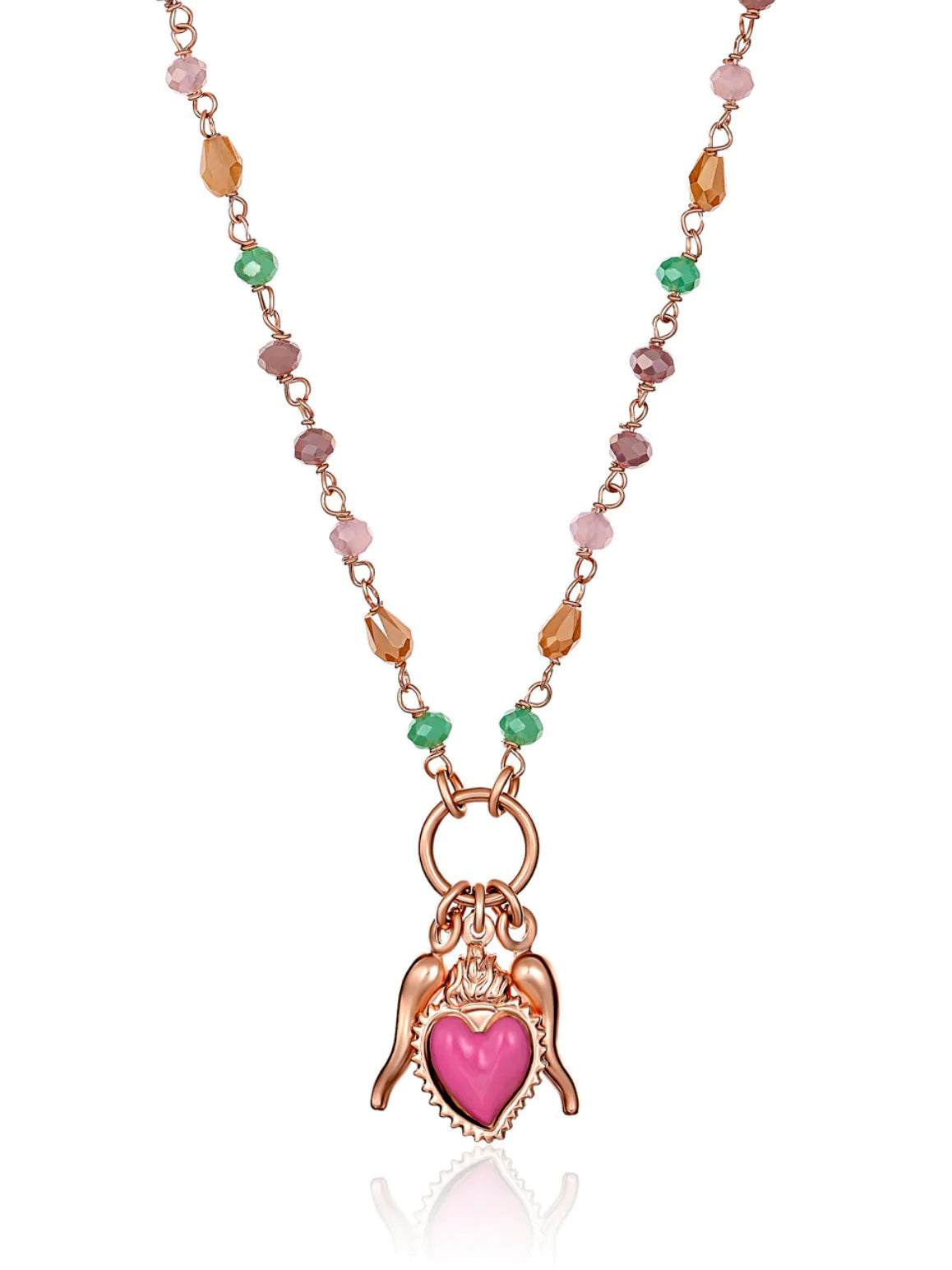Ragazza Rose Gold Cornicello, Heart and Bead Necklace
