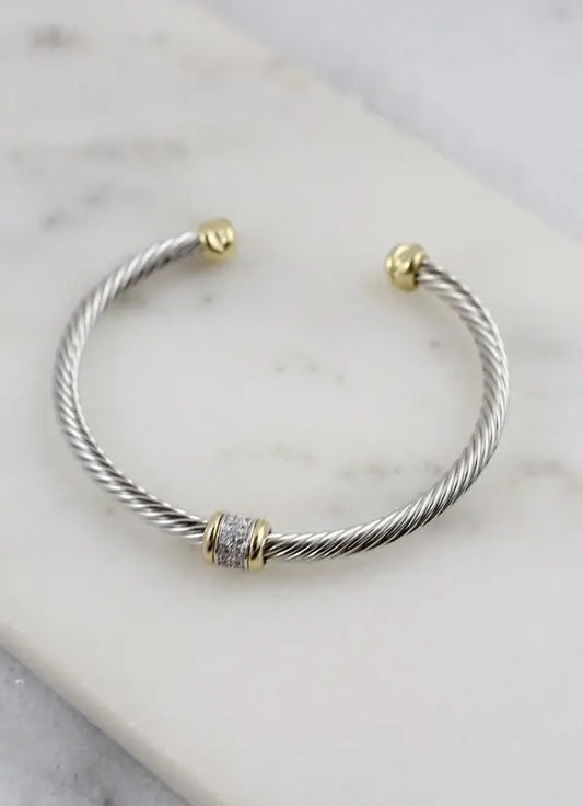 Rainn Cable Cuff Bracelet with CZ Accent Silver