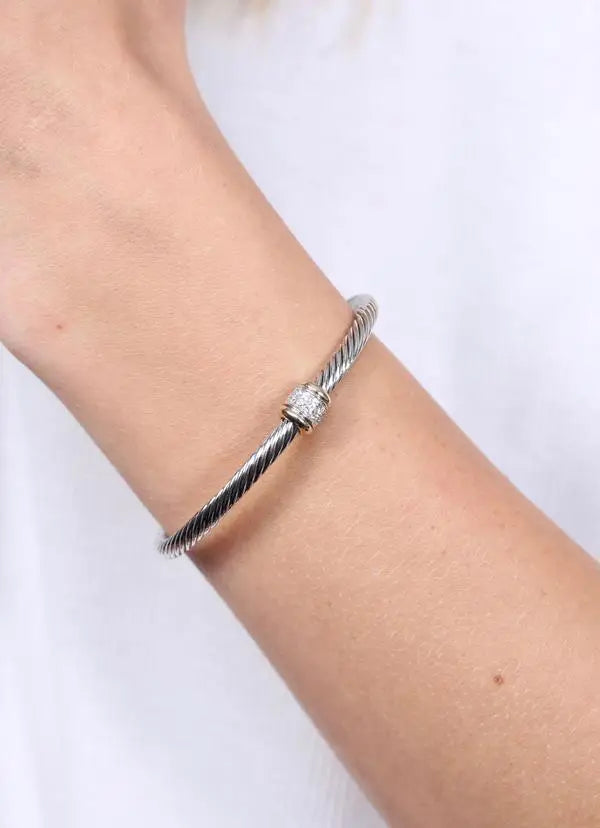 Rainn Cable Cuff Bracelet with CZ Accent Silver